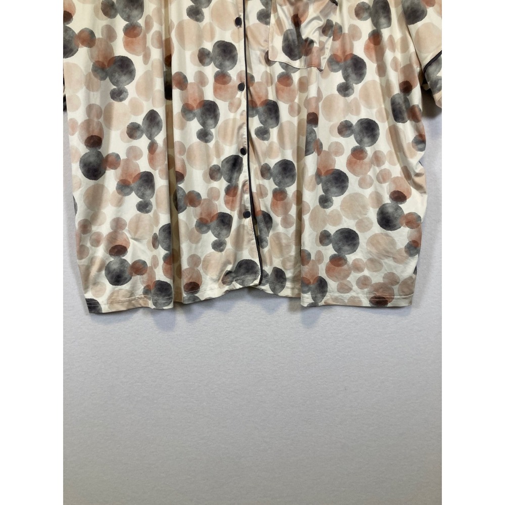Disney Pajama Top Womens 3X Beige Mickey Mouse Watercolor Polka‎ Dot Button Up - Picture 5 of 9